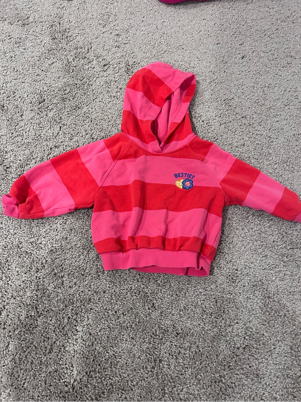 Old Navy Pink and Red Striped Kids Hoodie with Besties Patch